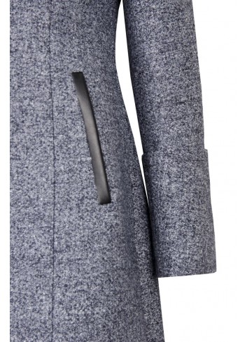 Płaszcz popielaty z eco skórą