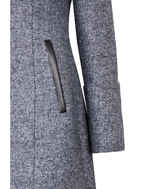 Płaszcz popielaty z eco skórą